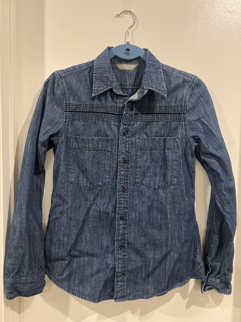 MOTHER Denim Button-Down Shirt in Blue size small